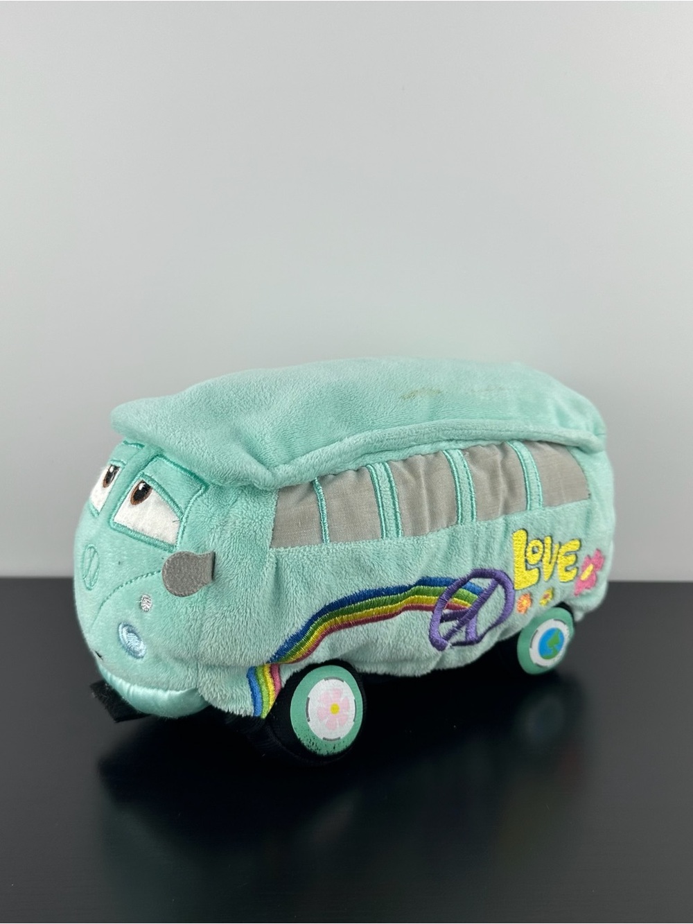 Disney Cars RARE Fillmore Love Bus Hippie Peace Van 9” Plush Stuffed Car Toy